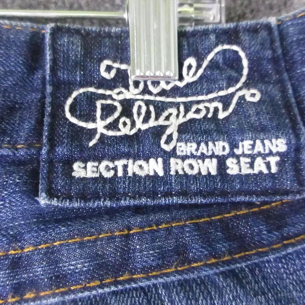 Vintage True Religion Jeans Mens 34x30 Blue Leather Horseshoe Distressed USA